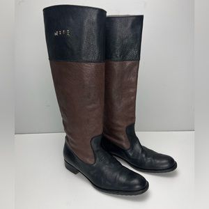 Henry Beguelin Knee High Leather Boots Two Tone Black & Brown EUC Retail $960